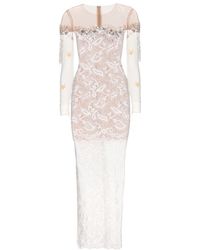 Alessandra Rich Ankle-Length Crystal-Embellished Lace Dress - Lyst