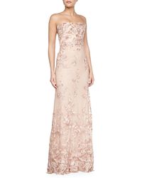 Notte By Marchesa Strapless Floral Applique Gown - Lyst