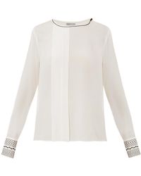 Zeus + Dione Thailia Embroidered Silk-Crepe Blouse - Lyst
