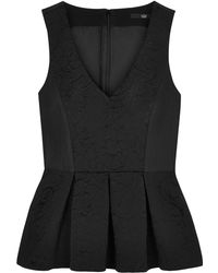 Tibi Jacquard V-neck Pleated Peplum Top - Lyst
