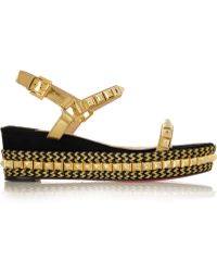 Christian Louboutin Cataclou 60 Embellished Suede And Leather Wedge Sandals - Lyst