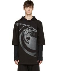 D By D Black Printed Short Sleeve Hoodie - Lyst