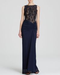 Tadashi Shoji Gown - Sleeveless Lace Ruched Tulle - Lyst