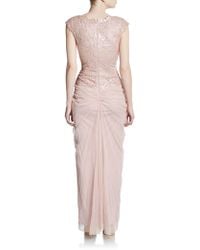 Tadashi Shoji Sequined Floral V-Neck Tulle Gown - Lyst