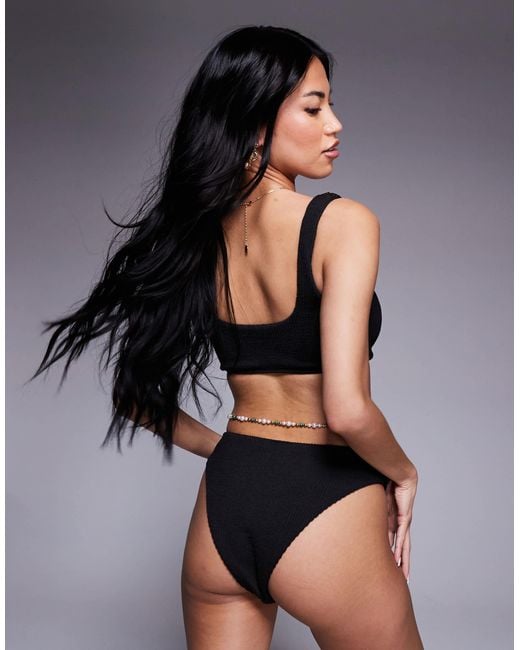 The Frolic Exclusive Crinkle High Leg Heart Detail Bikini Bottom Co Ord In Black Lyst