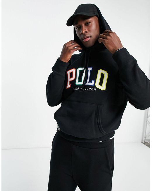 Sudadera Negra Con Capucha Y Logo Degradado Polo Ralph Lauren De Hombre