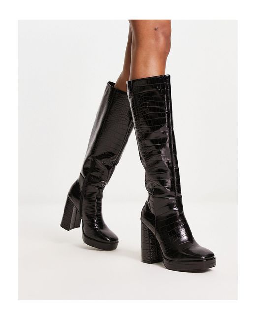 River Island Platform High Leg Heeled Boots In Black Lyst