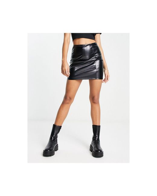 Asos Leather Look Seamed Super Mini Skirt In Black Lyst