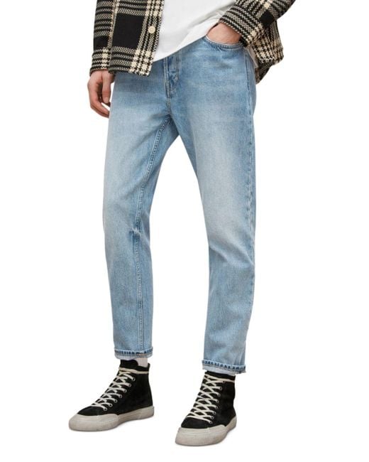 Allsaints Denim Jack Tapered Fit Cropped Jeans In Light Indigo In Blue