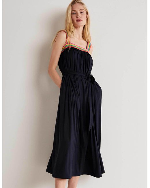 Boden Crochet Trim Jersey Maxi Dress In Navy Blue Lyst