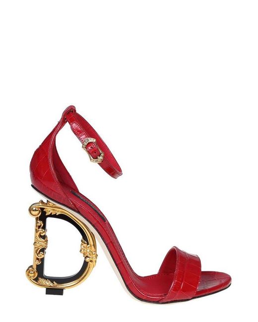 Dolce Gabbana Leather Embossed Baroque Dg Sandals In Red Lyst