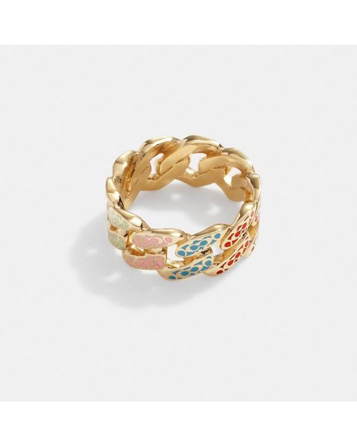 COACH Quilted Signature Enamel Link Ring In Metallic Lyst