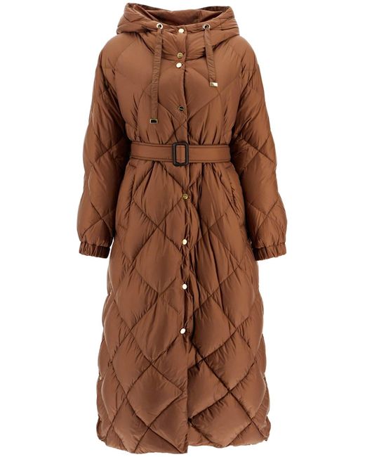 Max Mara The Cube Trepa Long Quilted Puffer Jacket In Brown Lyst