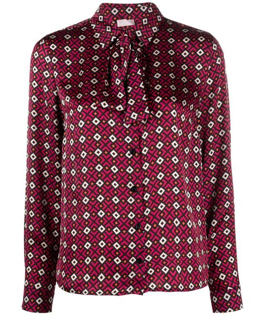 Liu Jo Paisley Print Pussy Bow Blouse In Pink Red Lyst