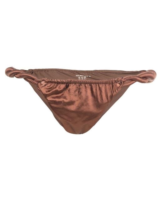 Isa Boulder Satin Braided Bikini Bottoms In Brown Lyst