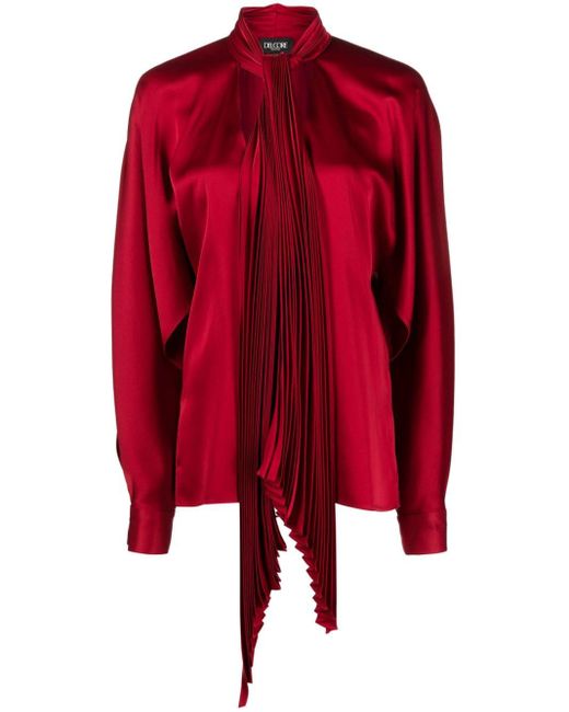 Del Core Pleated Pussy Bow Satin Blouse In Red Lyst