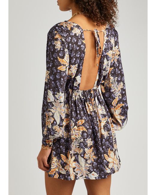 Free People Soli Floral Print Matte Satin Mini Dress In Blue Lyst