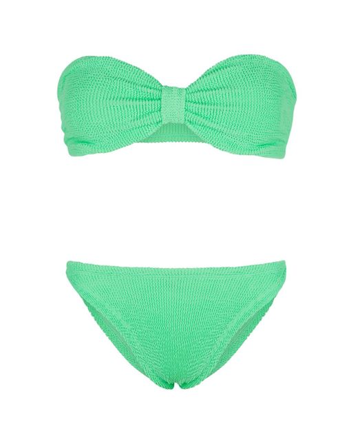 Hunza G Synthetic Jean Green Seersucker Bandeau Bikini Lyst Uk