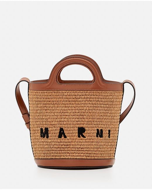 Marni Mini Tropicalia Raffia Bucket Bag In Brown Lyst