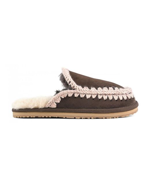 Mou Brown Suede Slipper Full Eskimo Stitch Lyst