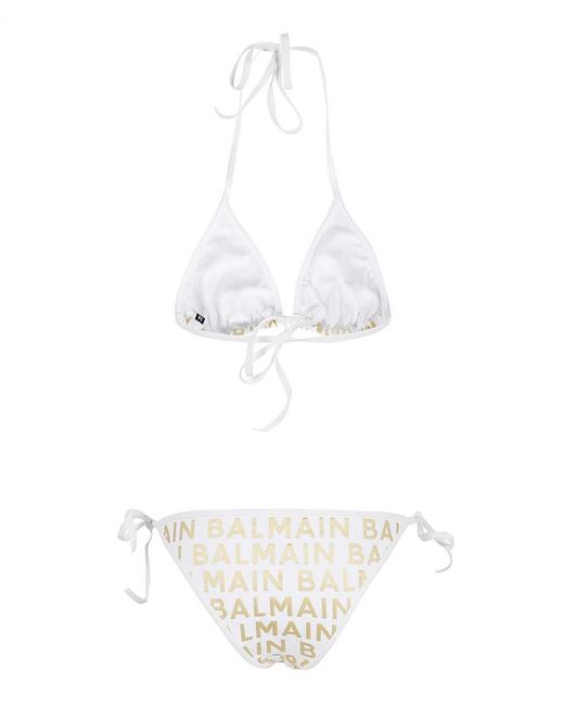 Balmain Triangle Bra Bikini In White Lyst