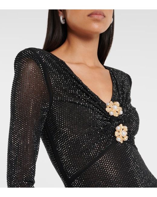 Self Portrait Crystal Embellished Mesh Midi Dress In Black Lyst