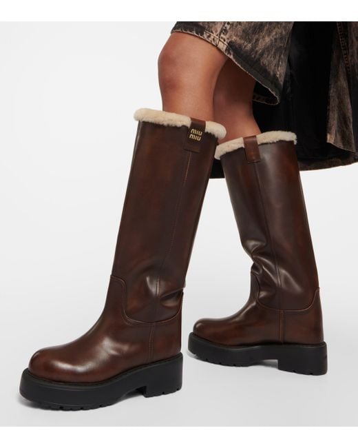 Shearling Bottines Miu Miu Miu Miu Shearling AprèS-Ski Boots Ivory