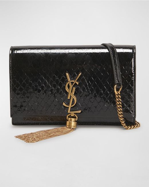 Saint Laurent Kate Ysl Python Embossed Wallet On Chain In Black Lyst