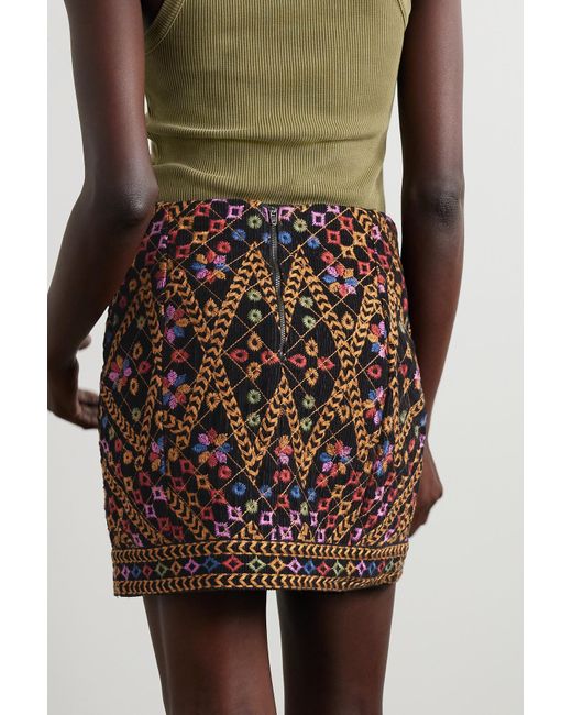 Farm Rio Embroidered Cotton Corduroy Mini Skirt In Brown Lyst