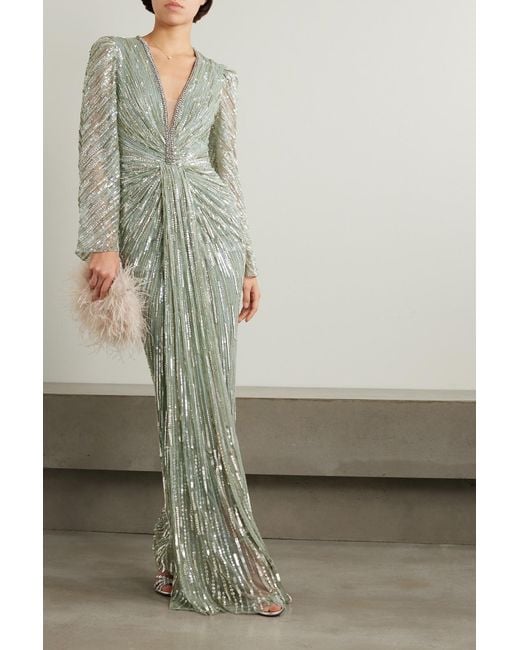 Jenny Packham Darcy Crystal Embellished Sequined Tulle Gown In Gray Lyst