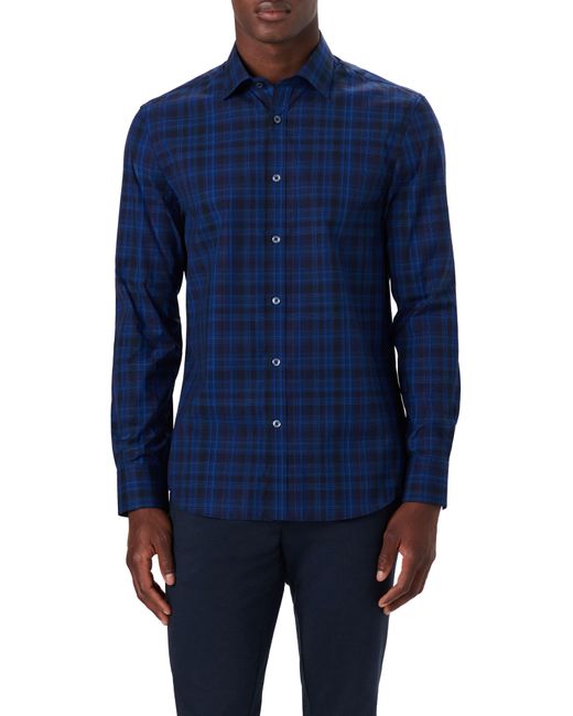 Bugatchi Classic Fit Plaid Stretch Cotton Button Up Shirt In Blue For