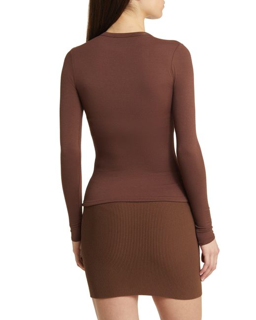 Naked Wardrobe Crewneck Long Sleeve Top In Brown Lyst