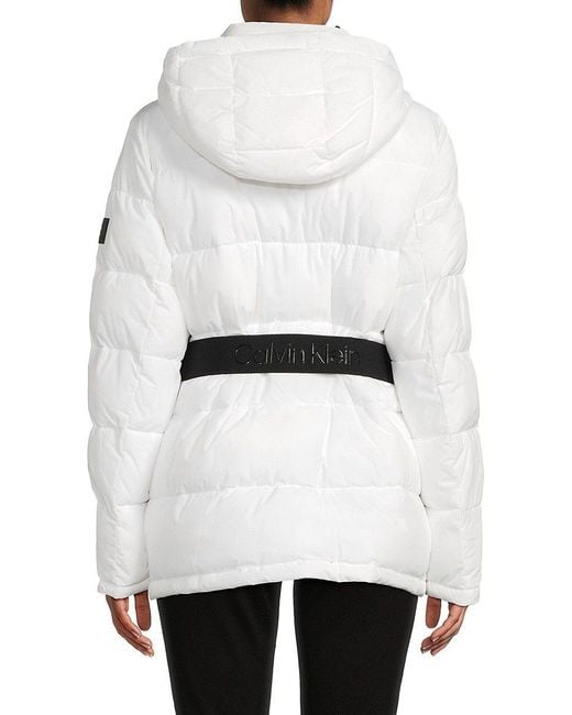 Calvin Klein Faux Fur Trim Hooded Puffer Jacket In White Lyst