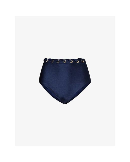 Zimmermann Devi High Rise Eyelet Bikini Bottoms In Blue Lyst