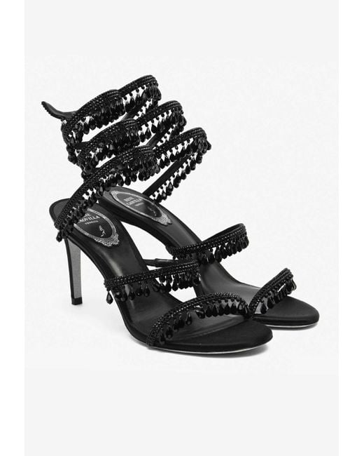 Rene Caovilla Cleo Crystal Embellished Wraparound Sandals In Black