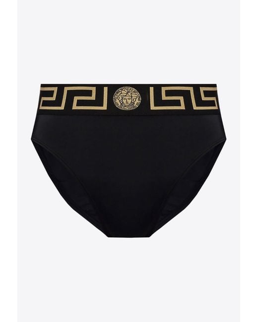 Versace Greca Patterned Bikini Bottom In Black Lyst