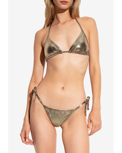 Balmain Metallic Halterneck Bikini Set In White Lyst