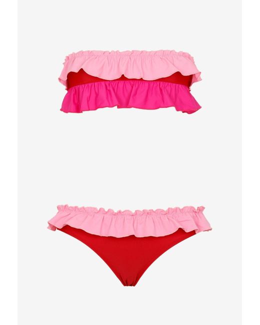 Solid Striped Synthetic The Kaia Ruffled Bikini Set Lyst