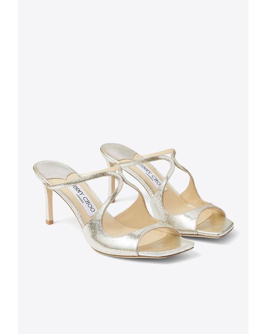 Jimmy Choo Anise Glitter Leather Mules In White Lyst