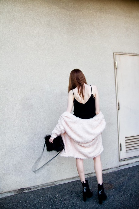 PINK FUR JACKET + BLACK OUTFIT