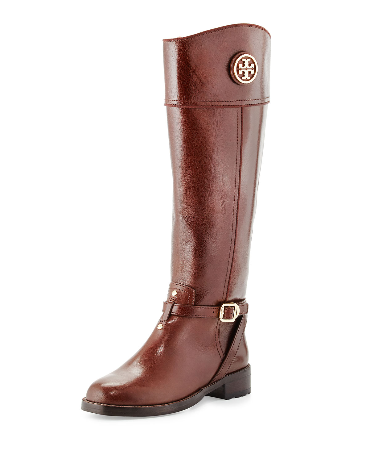 Tory Burch Teresa Logo Riding Boot In Brown Almond Lyst