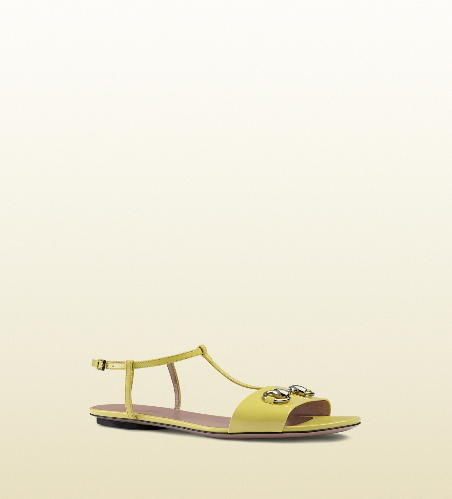 Gucci Patent Leather T-strap Sandal in Yellow