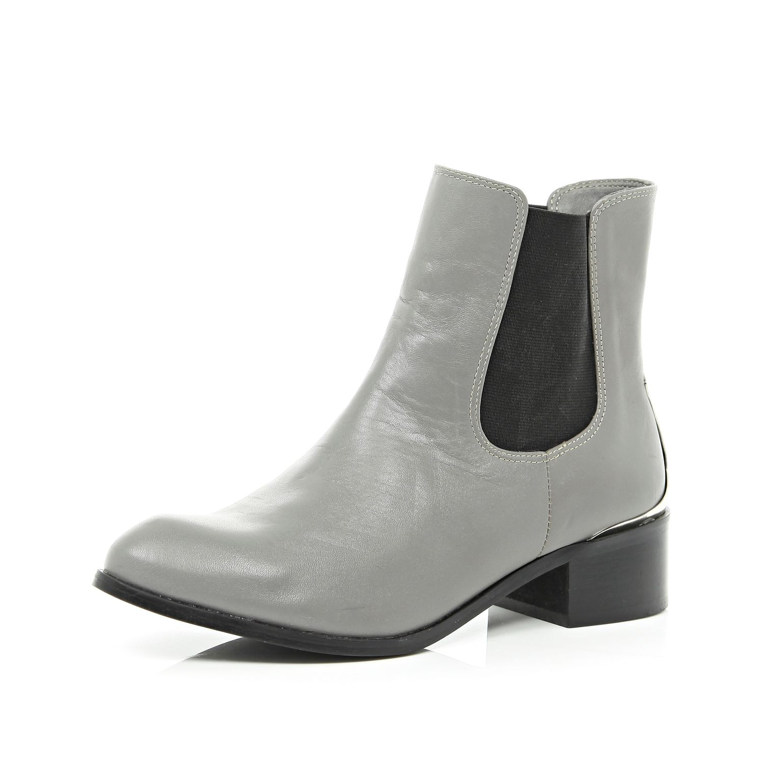 low heel gray boots