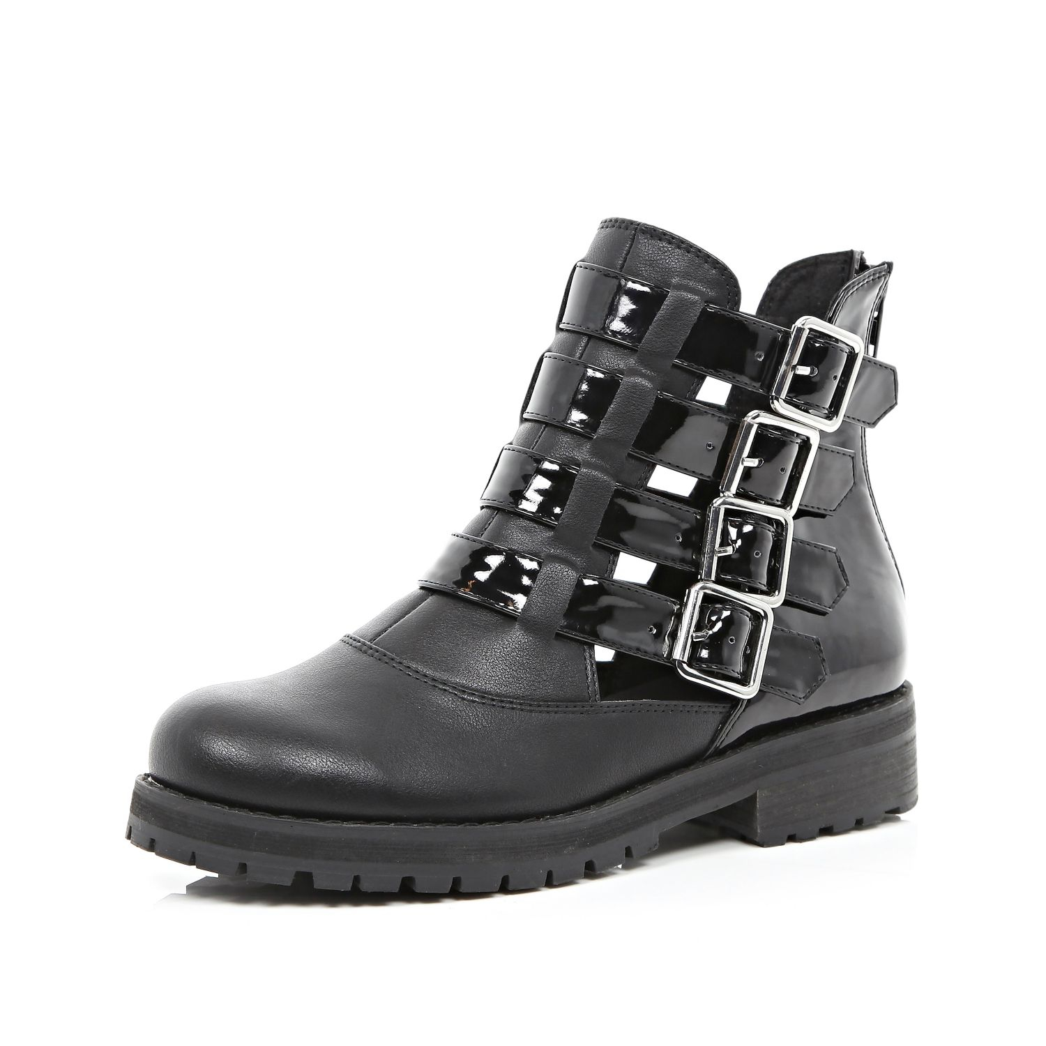 River Island Black Strappy Cut Out Ankle Boots in Black | Lyst