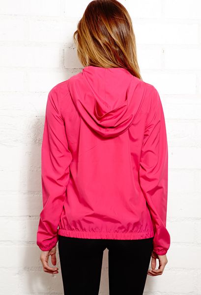 Forever 21 Hooded Halfzip Track Jacket in Pink (HOT PINK)