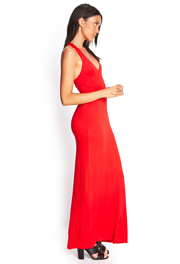 Forever 21 Crossback Surplice Maxi Dress in Red | Lyst