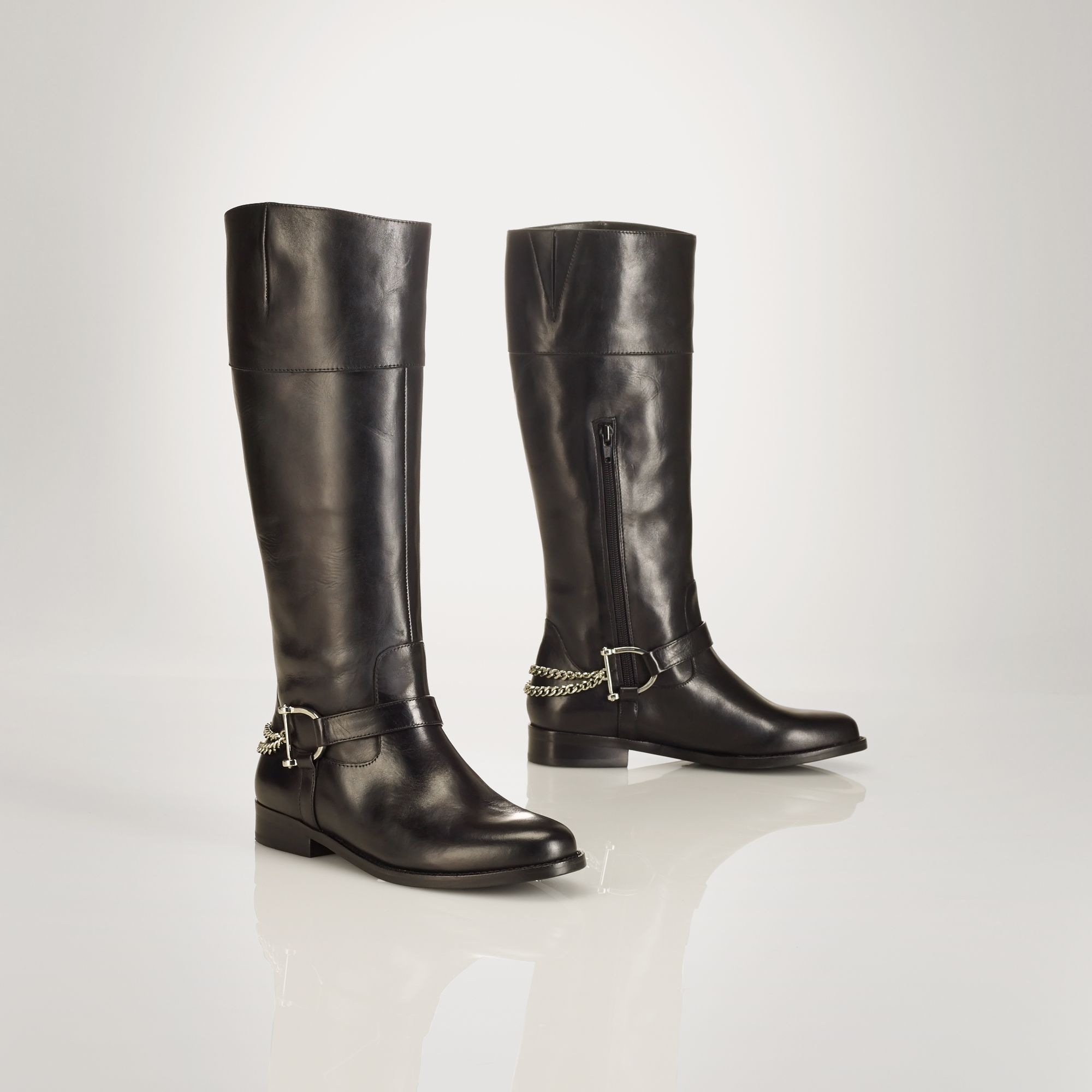 Lauren By Ralph Lauren Jacqui Chain Riding Boot in Black Lyst