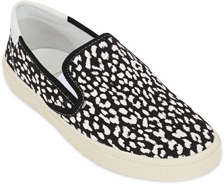 black and white leopard slip on sneakers