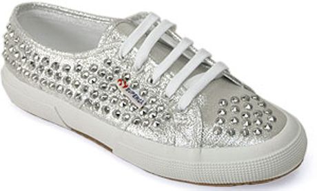 studded superga silver sneaker lame platform