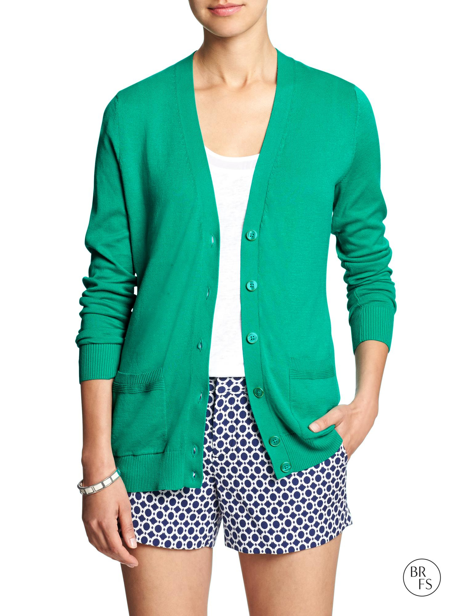 Banana Republic Factory Long V Neck Cardigan Duchess Green in Green